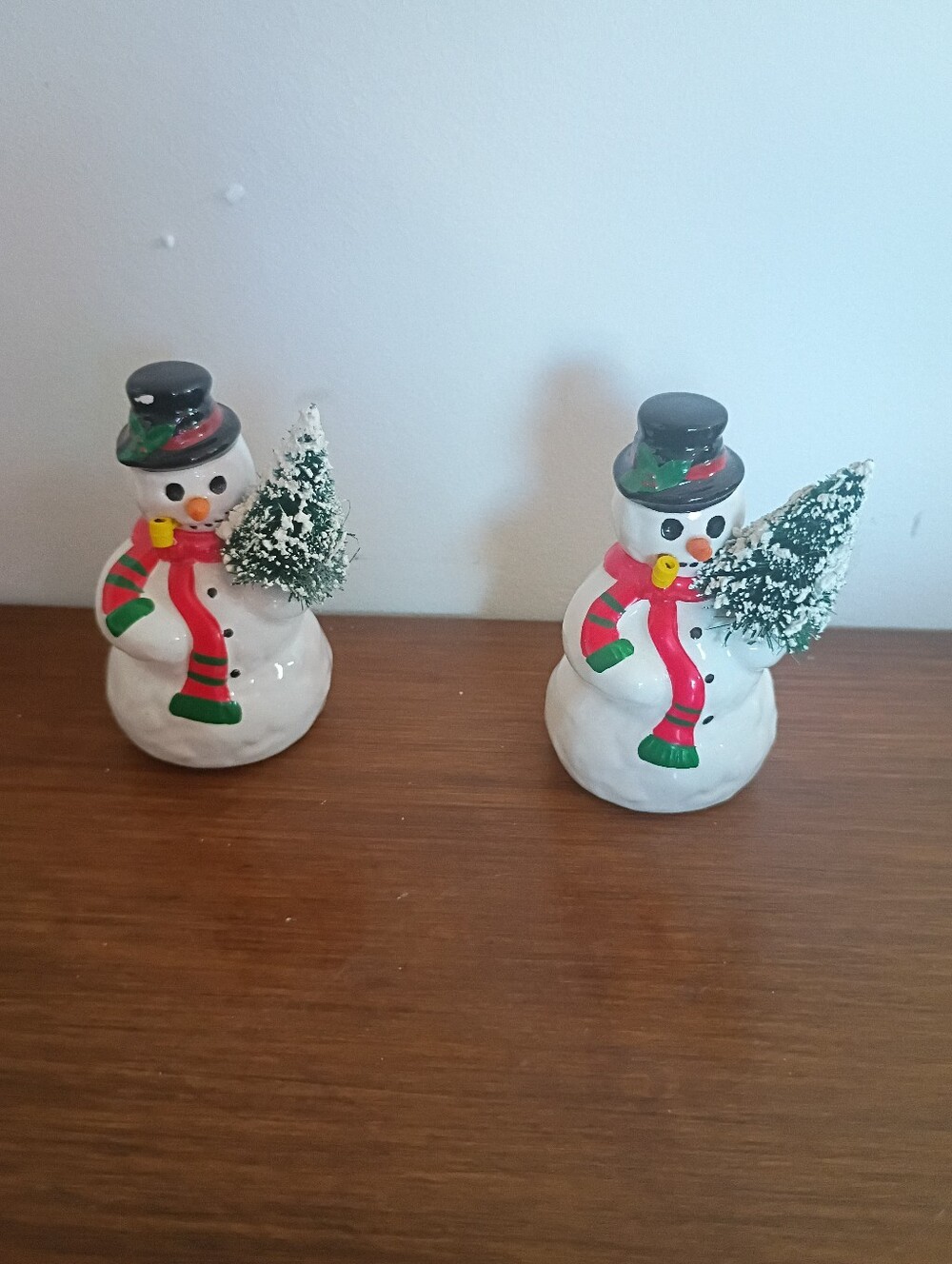Festive Ceramic Snowman Figurines with Mini Tree - White Department 56